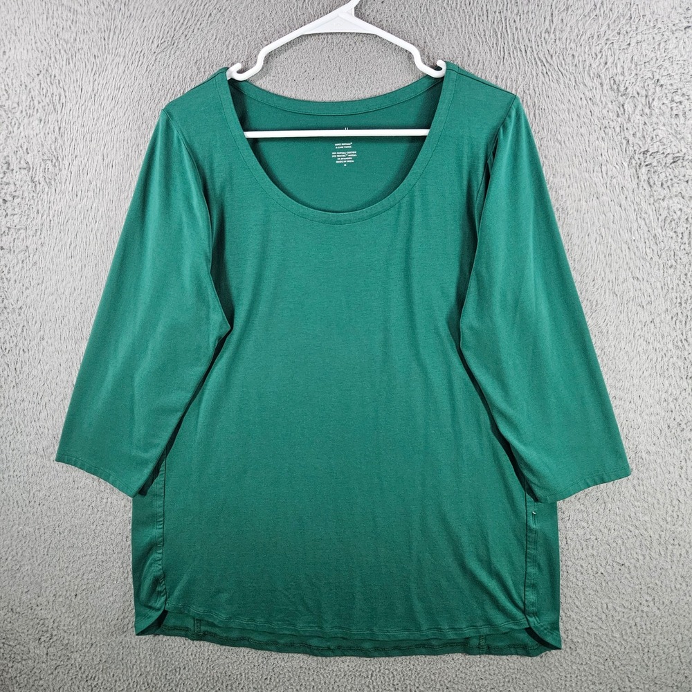 J. Jill Luxe Supima A-Line Tunic Green 3/4 Sleeve Scoop Neck Top Womens Size M